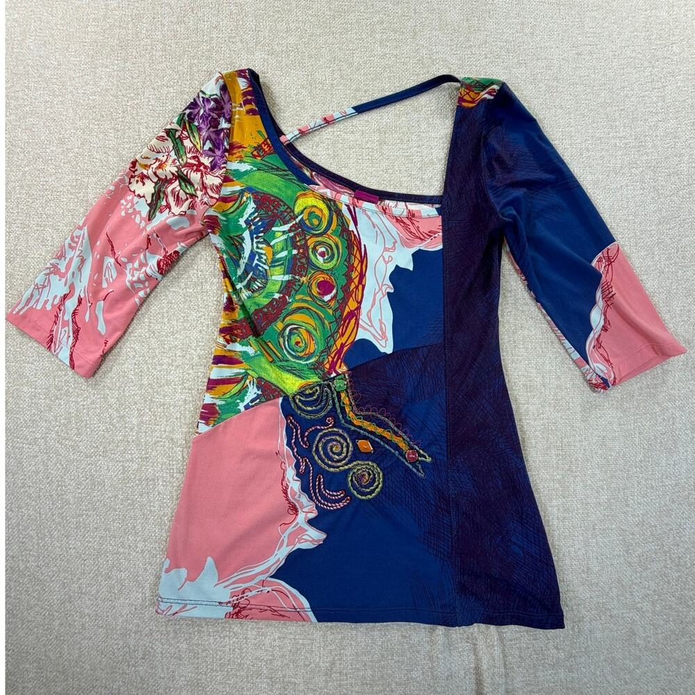 Save The Queen Women S Multicolor Medium Artsy Boho Short Sleeve Casual Top Art